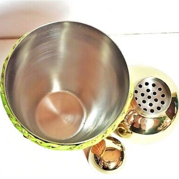 Anthropologie Tamra Cocktail Shaker Raffia Gold StrainerJigger Bar accessory - Picture 3 of 7